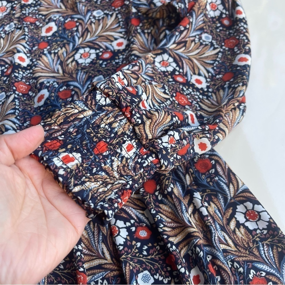 Kaffe Blue & Orange Floral Peasant Midi Dress US M/UK 38 - Picture 6 of 10